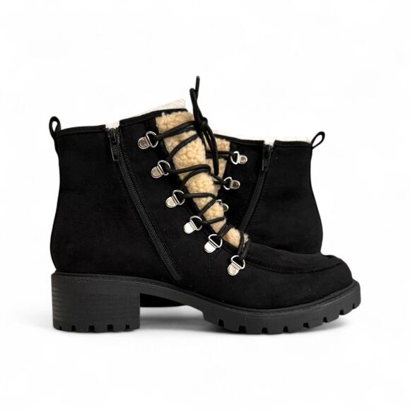 SUN + STONE Quiinnf Faux Suede Fur Lined Black Shearling Boots, NEW! Size 9M - Picture 3 of 10
